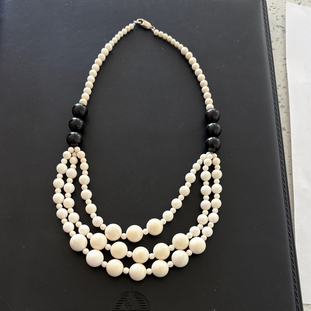 Source Unknown Black and Cream Layered Necklace